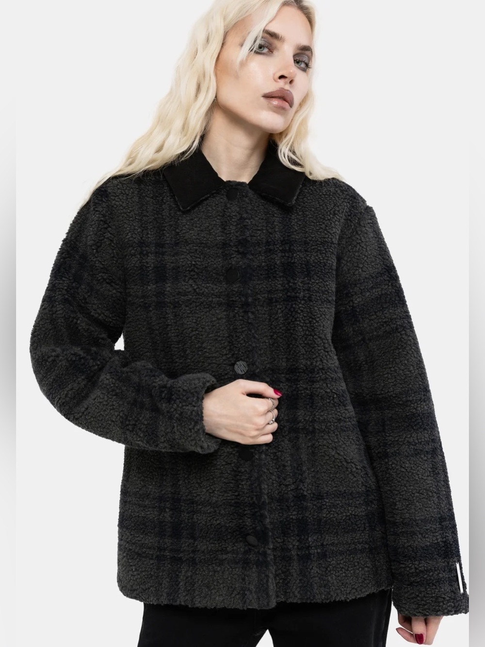 Disturbia Alina Borg Checked Shacket Women’s US 12 Black Gray Plaid NWT